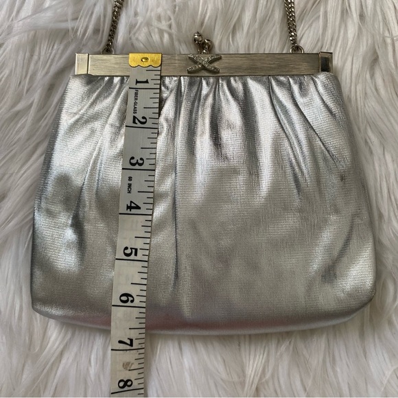 Vintage HL USA Satin Handbag Set Coin Purse Mirror Silver Convertible Chain VTG - Picture 16 of 16